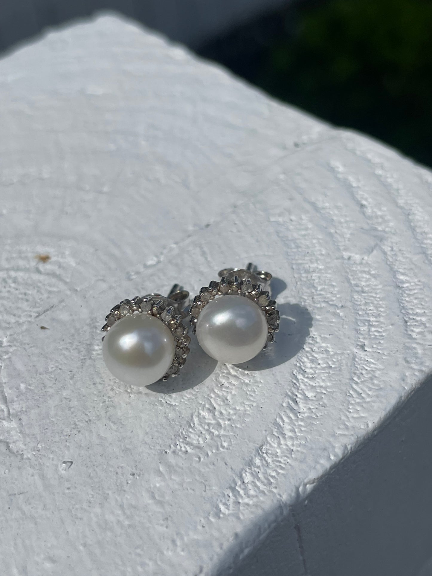 925 Sterling Silver Pearl & Cz Stud Earrings