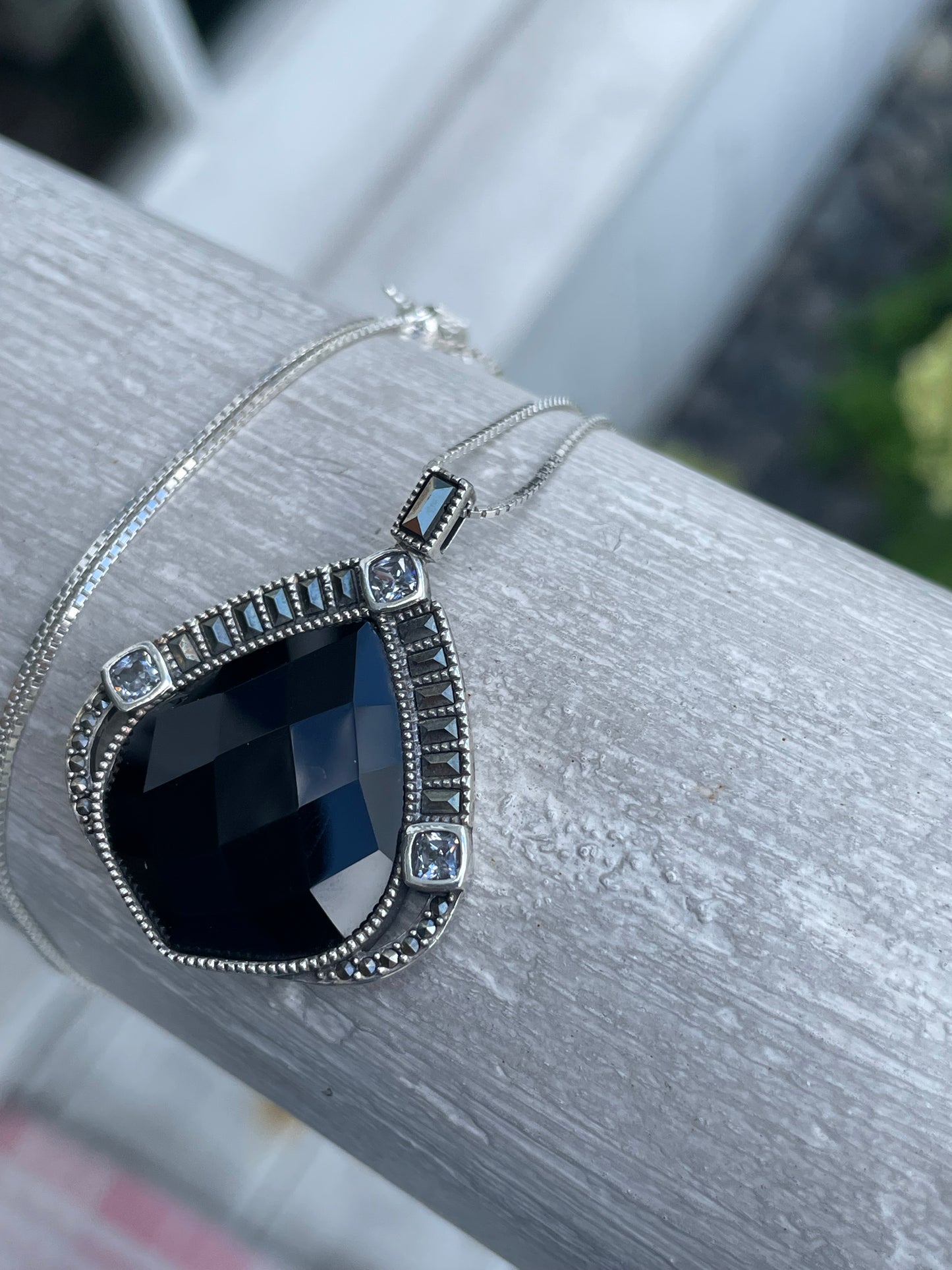 Designer Judith Jack Onyx & Marcasite Necklace