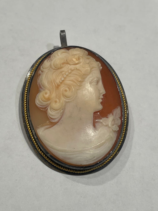 Vintage 925 Sterling Silver Handmade Cameo Dual Pendant/Pin circa 1930s