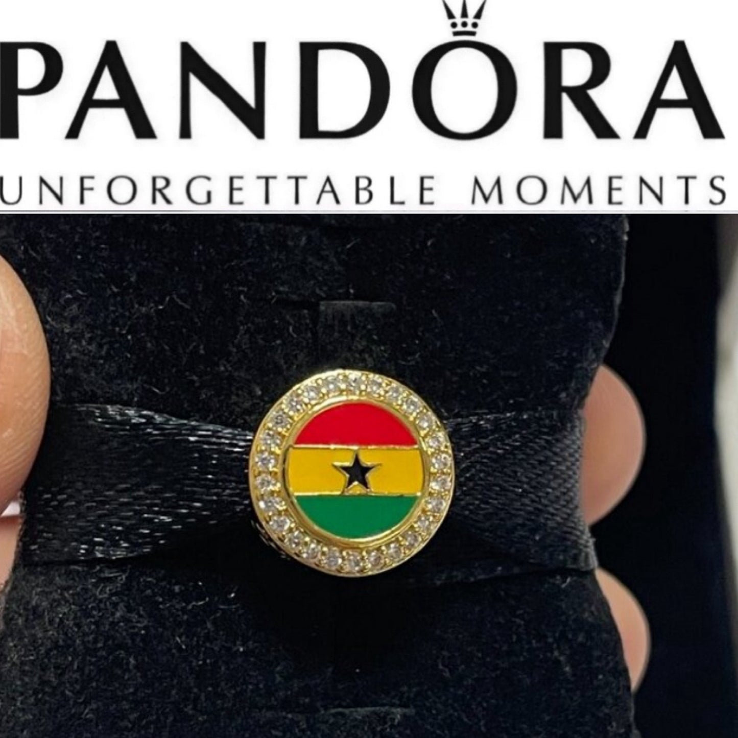 Pandora Country of Ghana Exclusive Shine Gold Round Signet Flag Charm