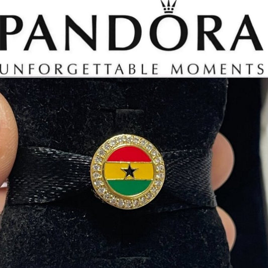 Pandora Country of Ghana Exclusive Shine Gold Round Signet Flag Charm