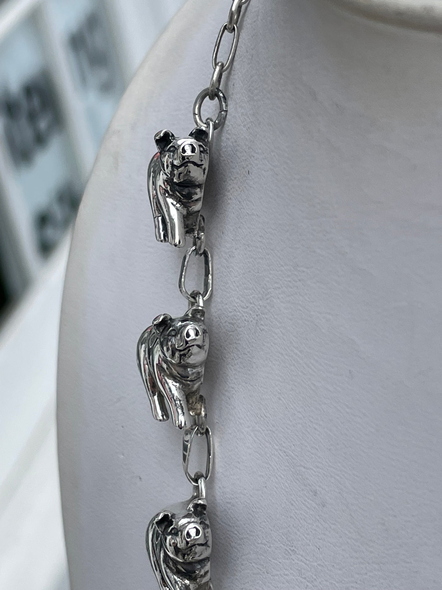 Designer Carol Felley Native American Pig Family Station Necklace 925 Sterling Silver