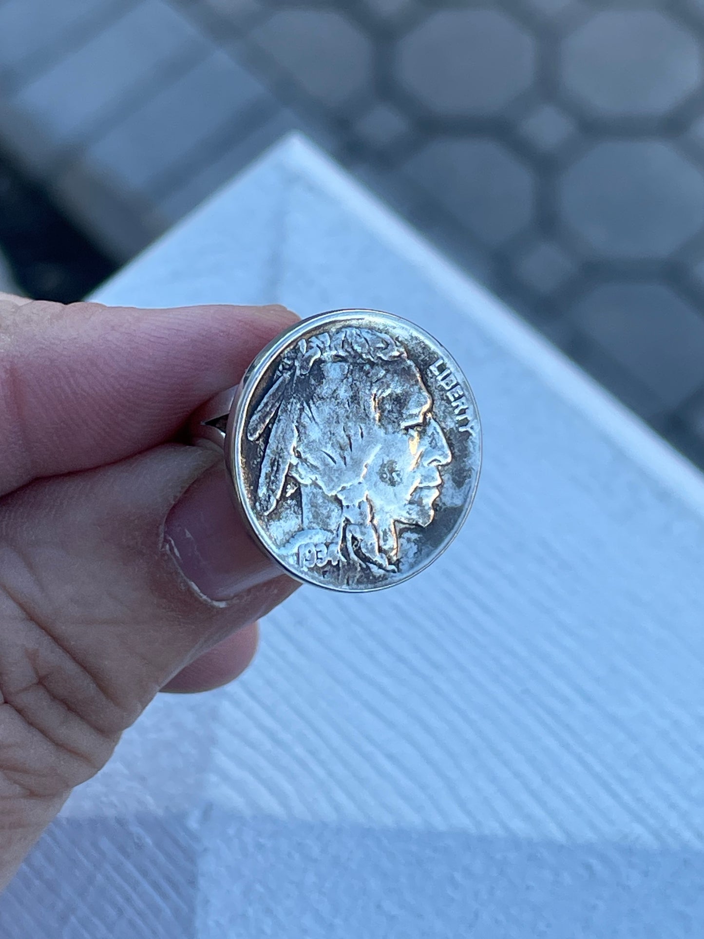 925 Sterling Silver 1934 Buffalo Nickel Coin Ring Size 5