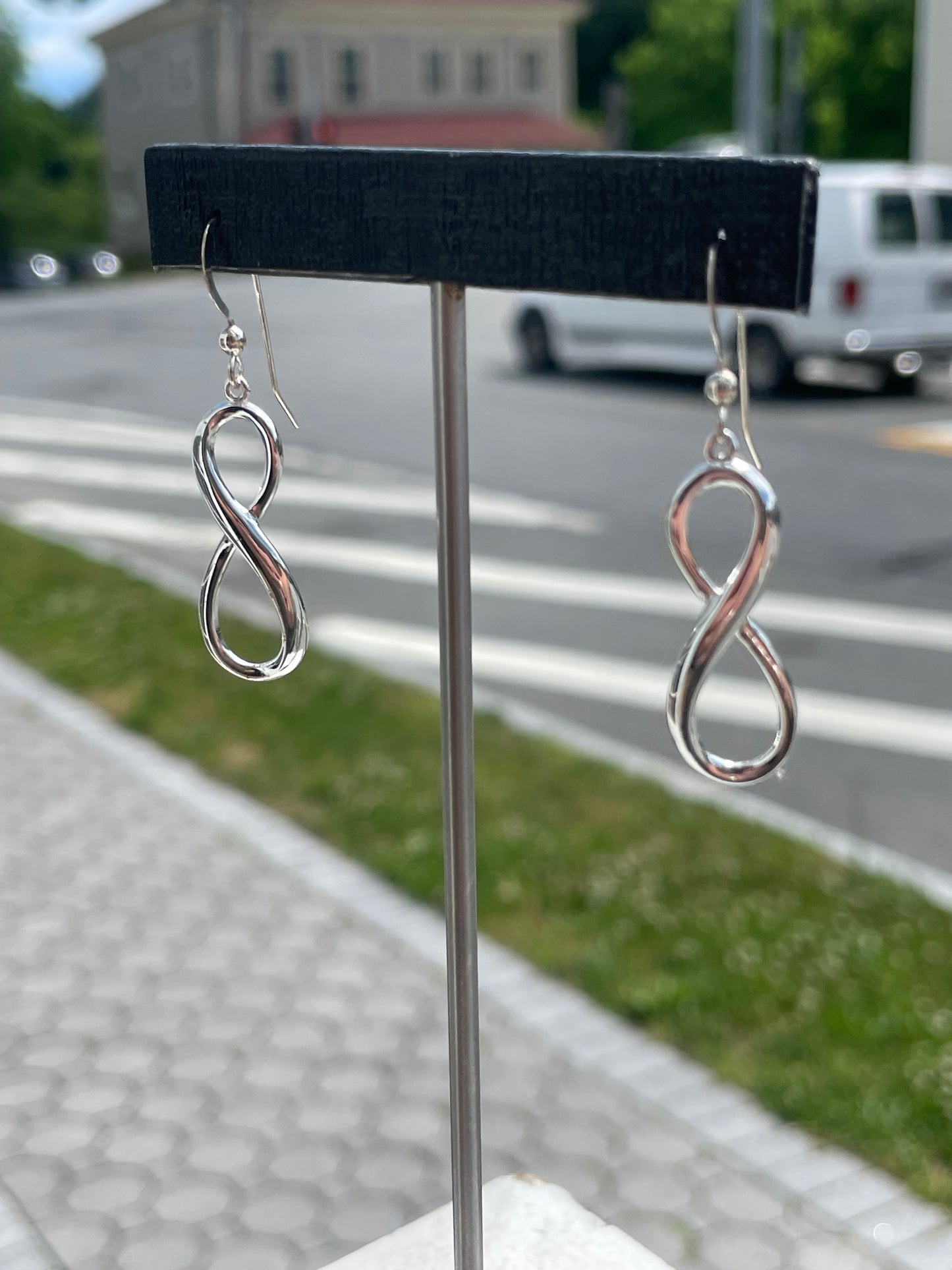 925 Sterling Silver Vertical Infinity Dangle Earrings