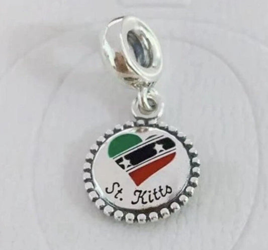 Pandora St. Kitts & Nevis Heart Flag Island Country Exclusive Travel Vacation Dangle Charm
