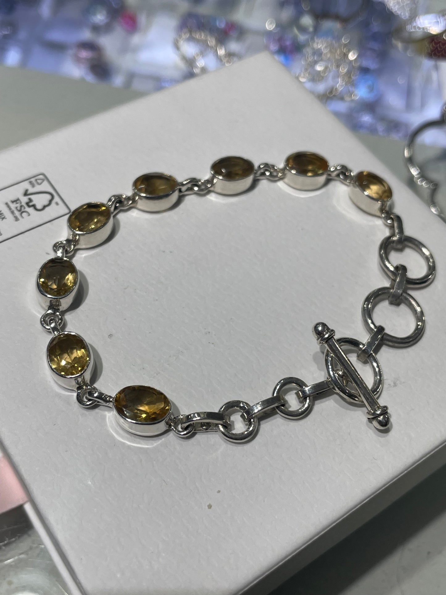 925 Sterling Silver Large Natural Citrine Stone Bracelet