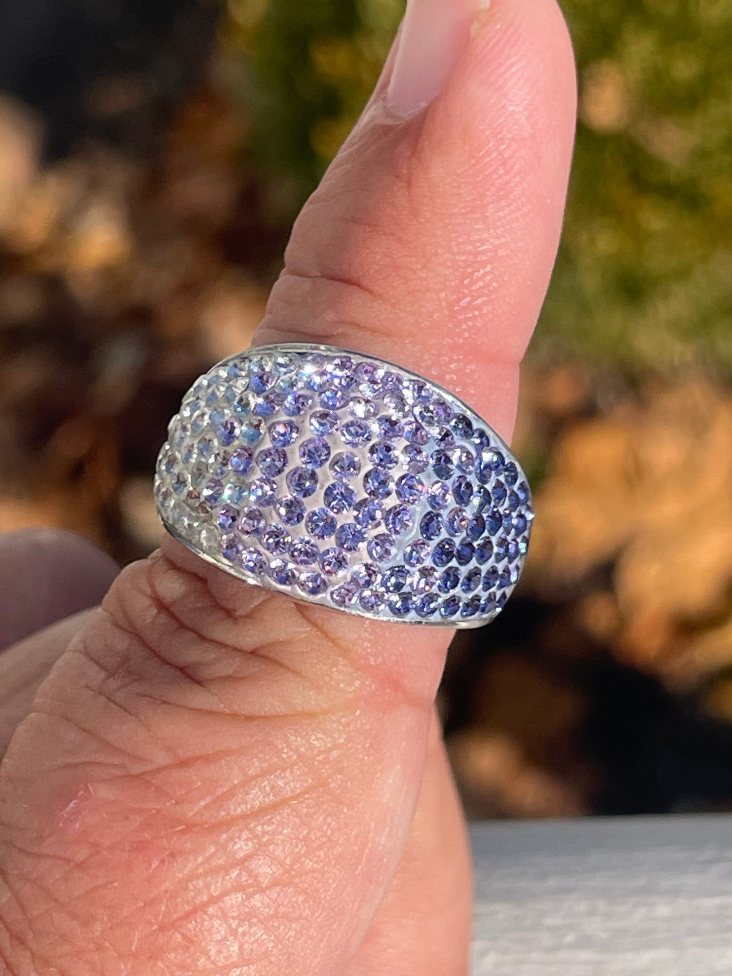 Designer AU 925 Sterling Silver Ombré Purple Crystal Dome Ring Size 8