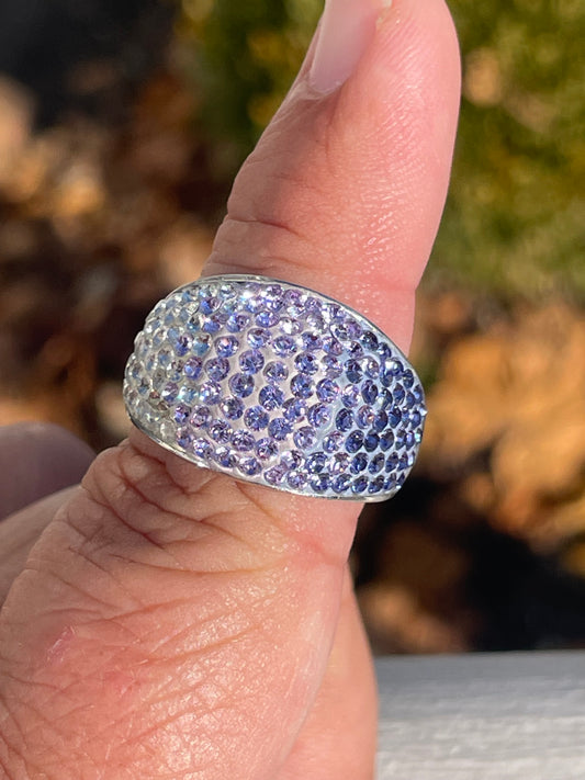 Designer AU 925 Sterling Silver Ombré Purple Crystal Dome Ring Size 8