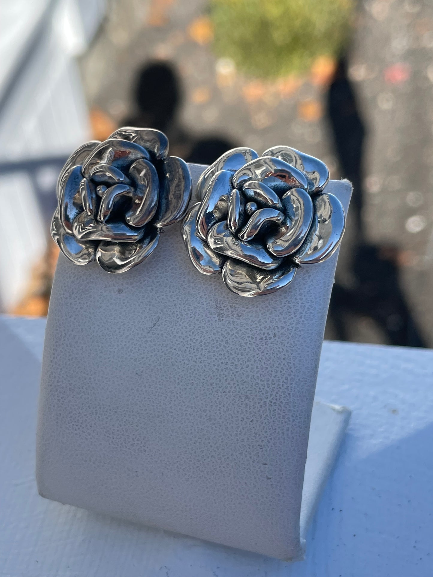 925 Sterling Silver Puffy Rose Flower Earrings