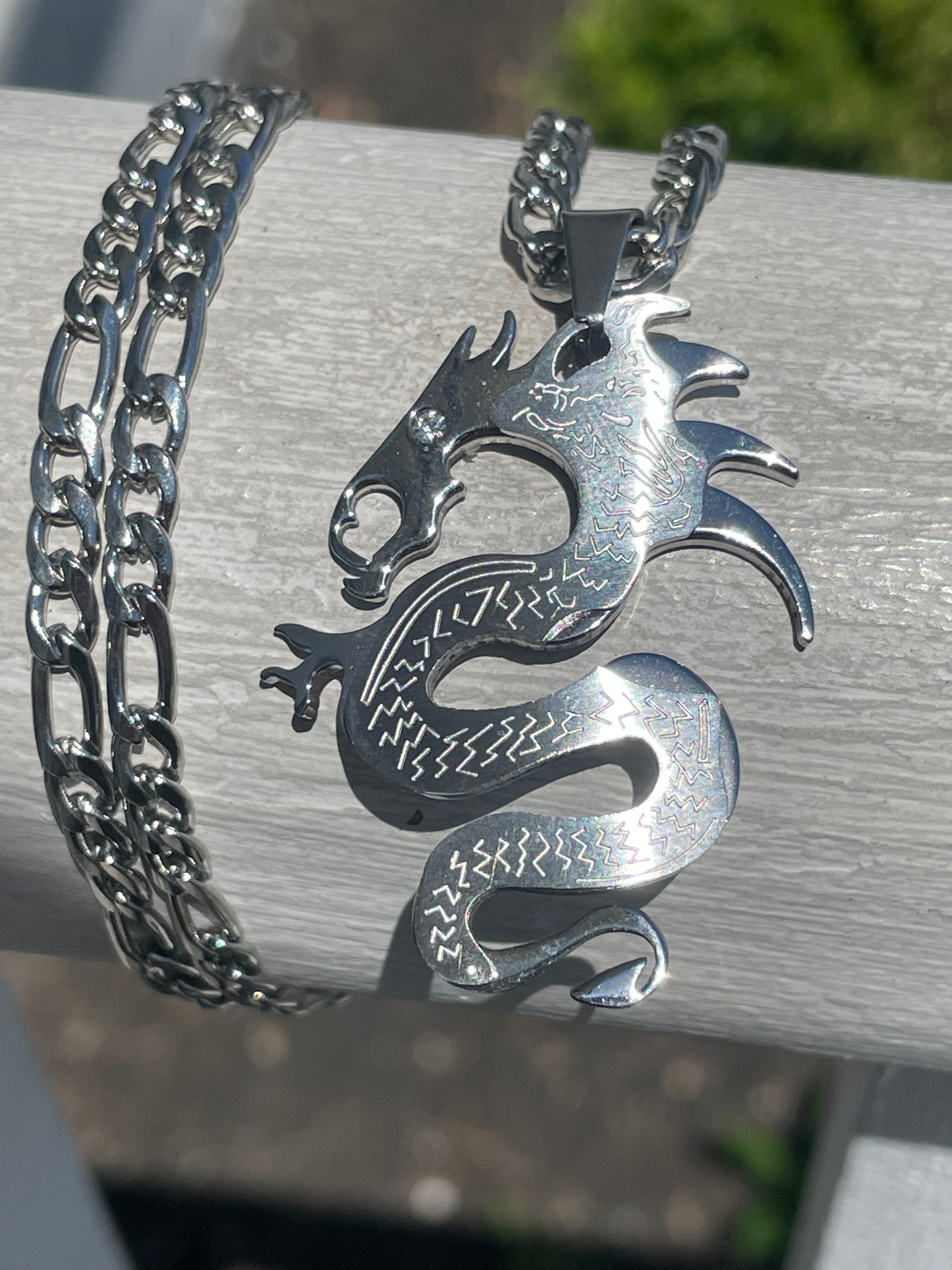 Stainless Steel Dragon Necklace 24”