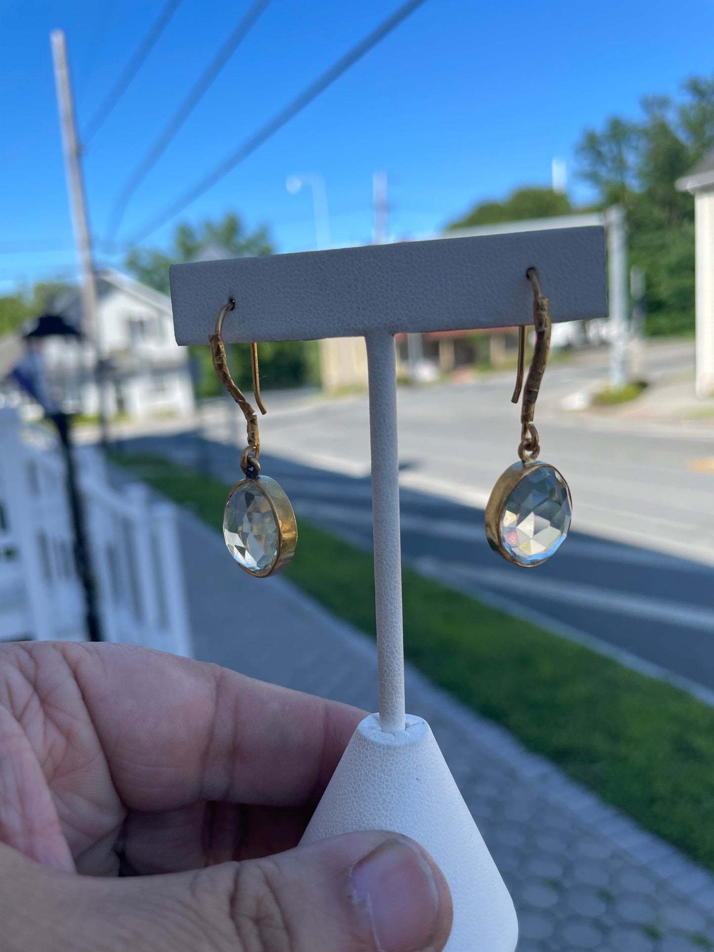 925 Sterling Silver Vermeil Large Stone Aquamarine Dangle Earrings