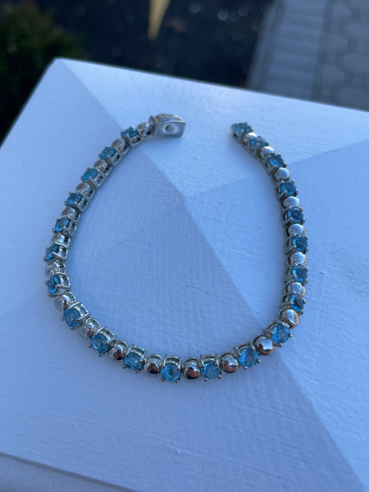 925 Sterling Silver Blue Topaz Tennis Bracelet 7.25”