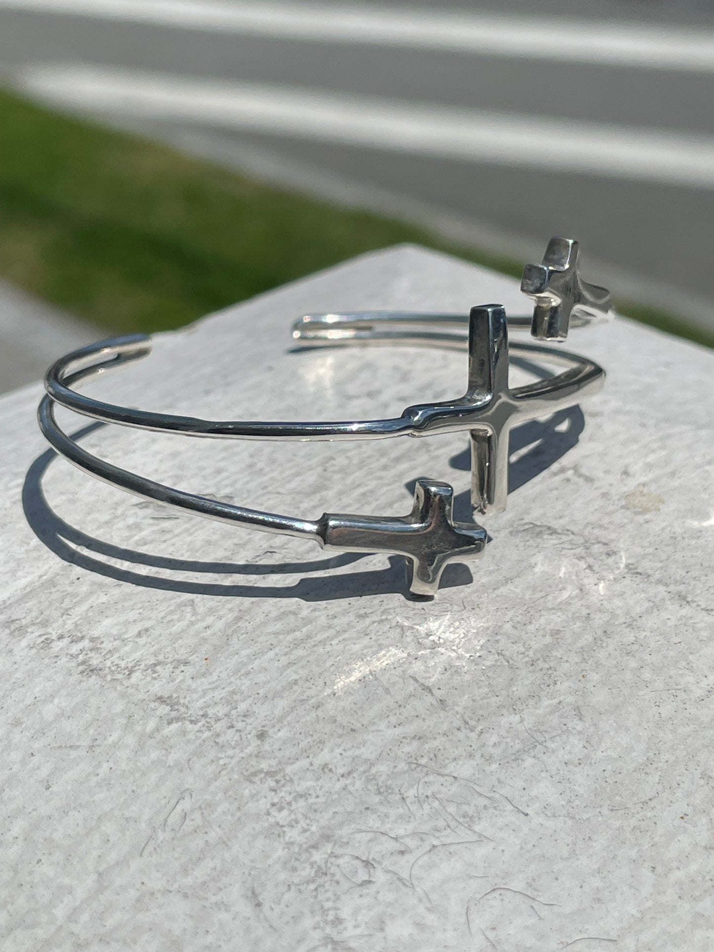 925 Sterling Silver Triple Cross Wraparound Cuff Bracelet 7”-8”