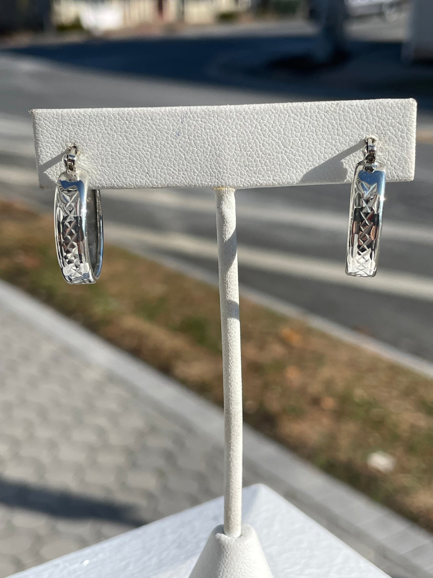 925 Sterling Silver .75” Wide Diamond Cut Hoop Earrings