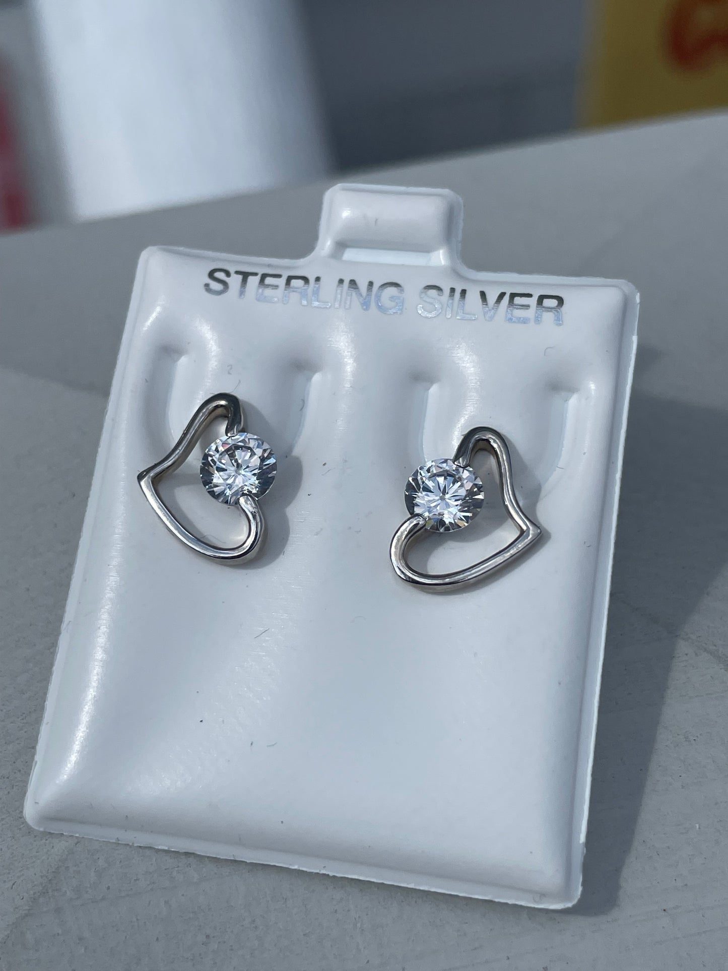 925 Sterling Silver Clear Zirconia Asymmetrical Heart Stud Earrings