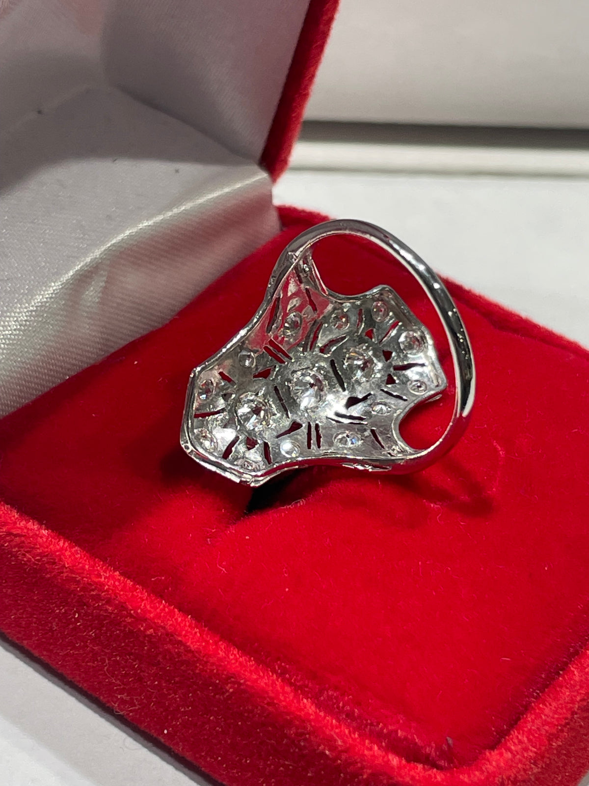 Antique Platinum Art Deco Past Present Future Ring Size 7.5