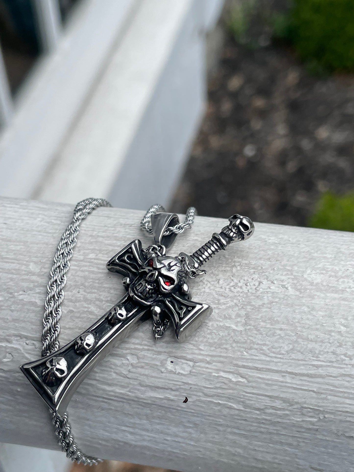 Stainless Steel Skull Cross & Dagger Necklace