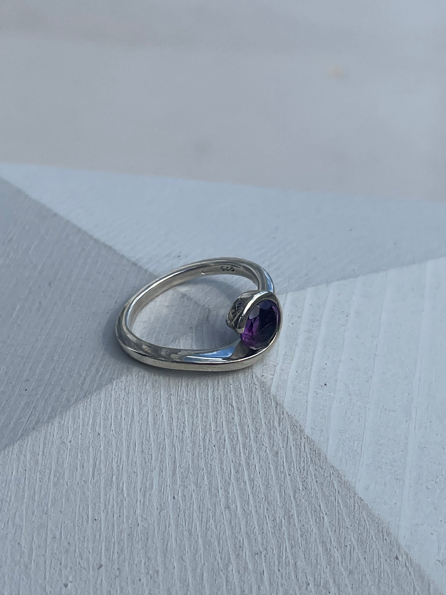 925 Sterling Silver Ocean Wave Amethyst Ring