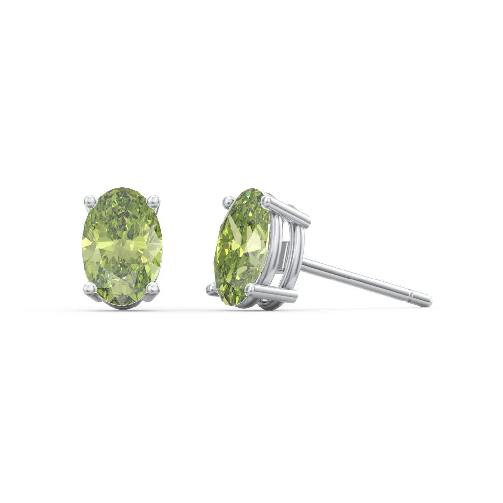 925 Sterling Silver Oval Cut Peridot Stud Earrings