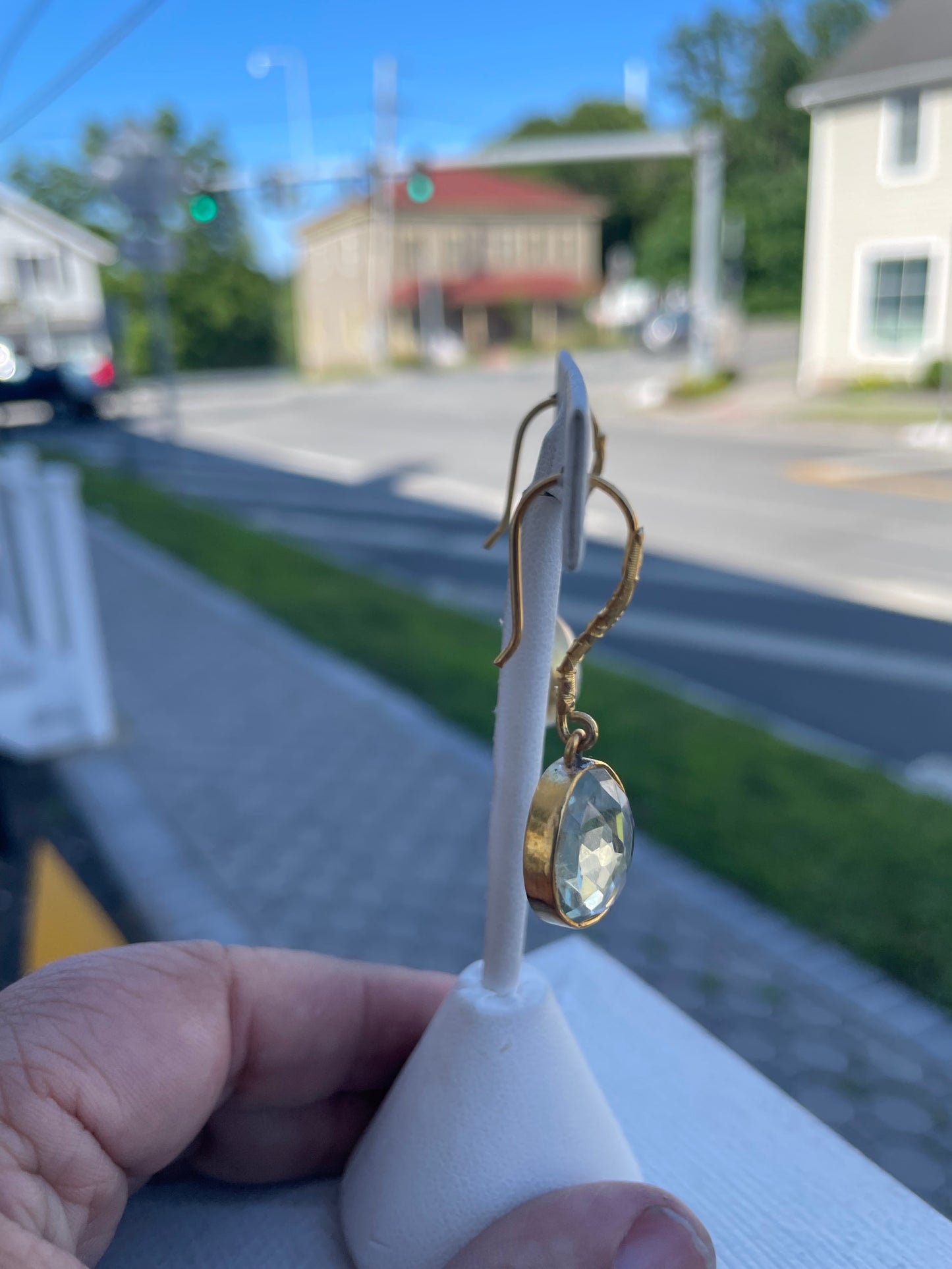 925 Sterling Silver Vermeil Large Stone Aquamarine Dangle Earrings