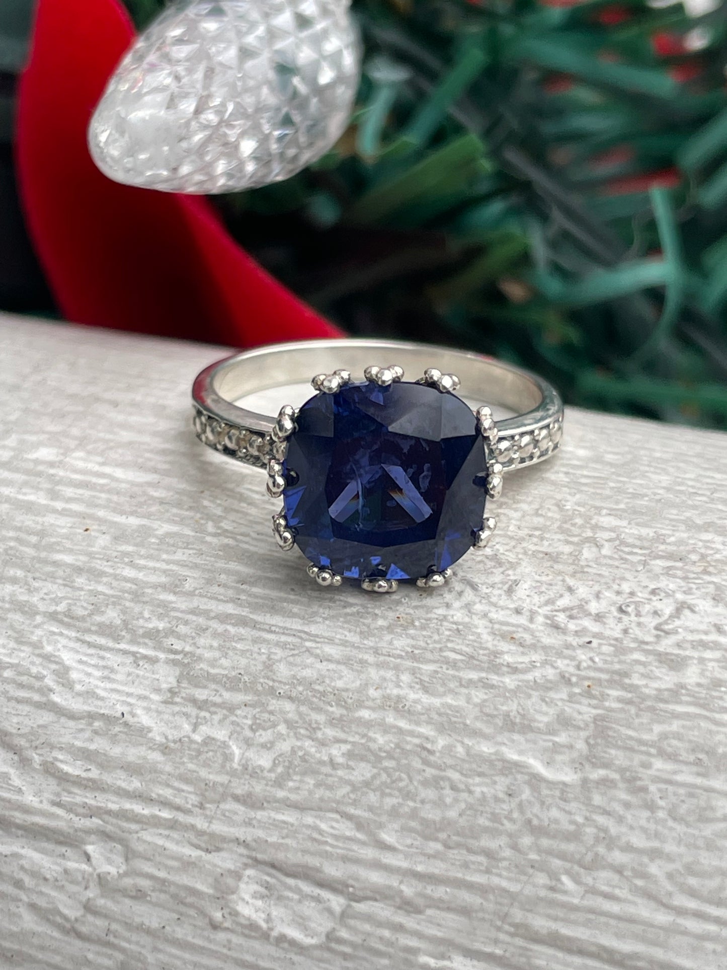 925 Sterling Silver Simulated Sapphire Solitaire Ring Size 8