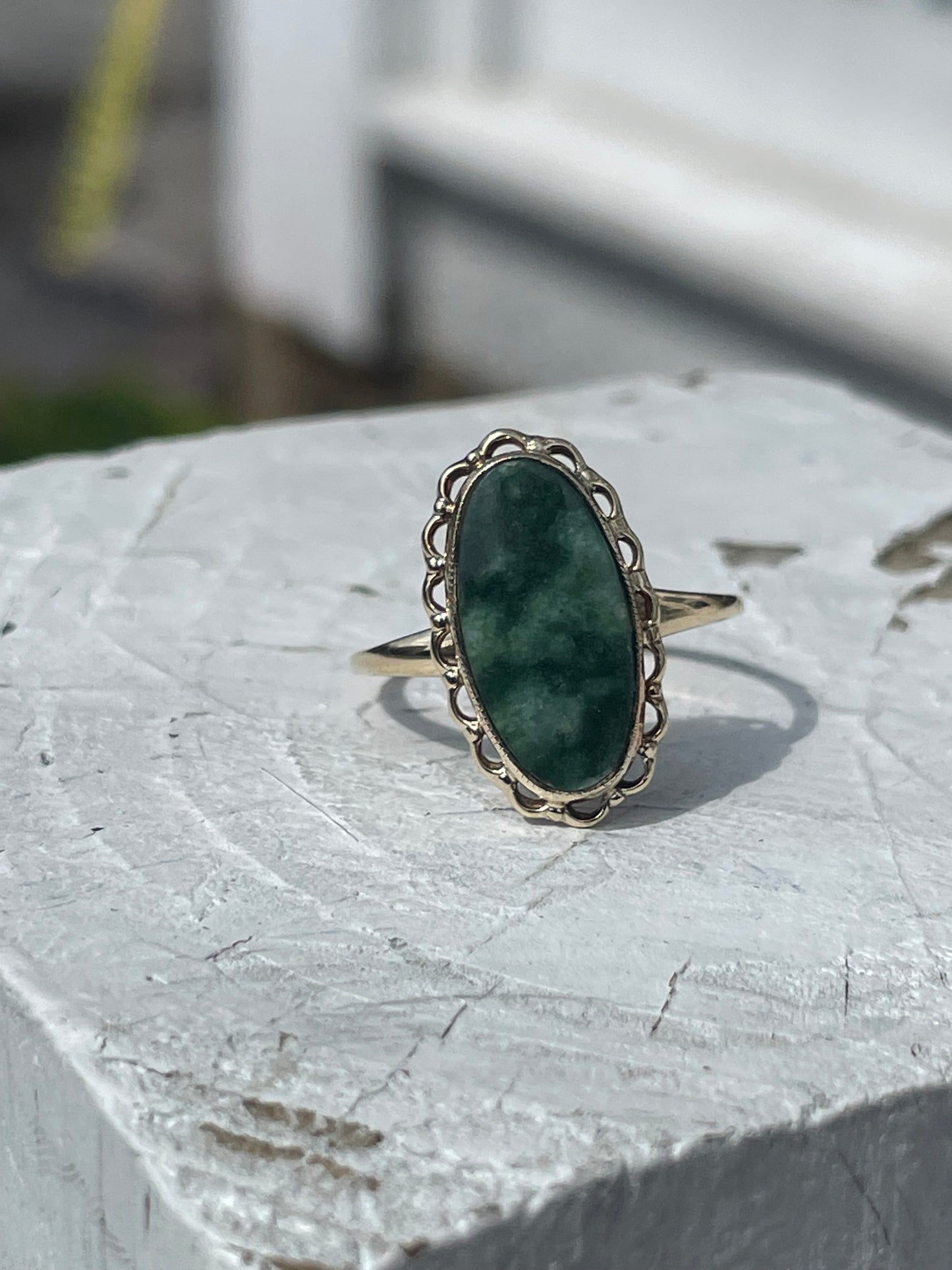 10k Gold Vintage Oval Jadeite Signet Ring