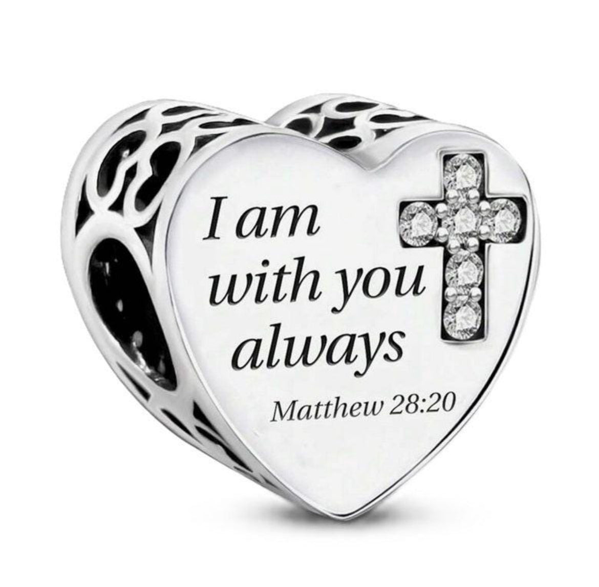 925 Sterling Silver Fits Pandora Matthew 28:20 Prayer Heart Charm