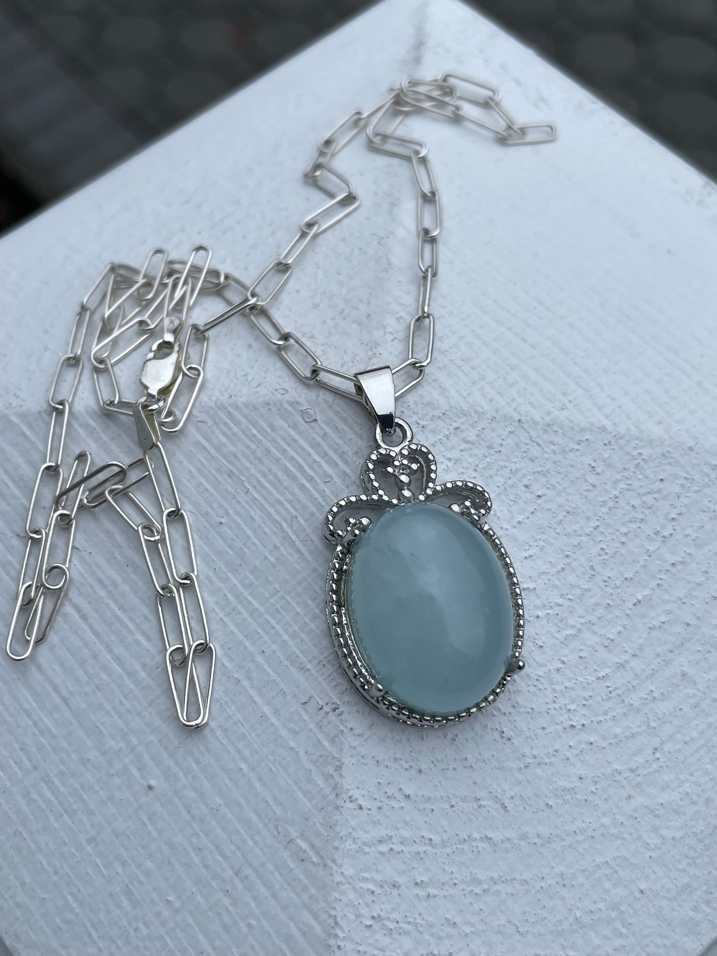 925 Sterling Silver Icey Jade Statement Necklace