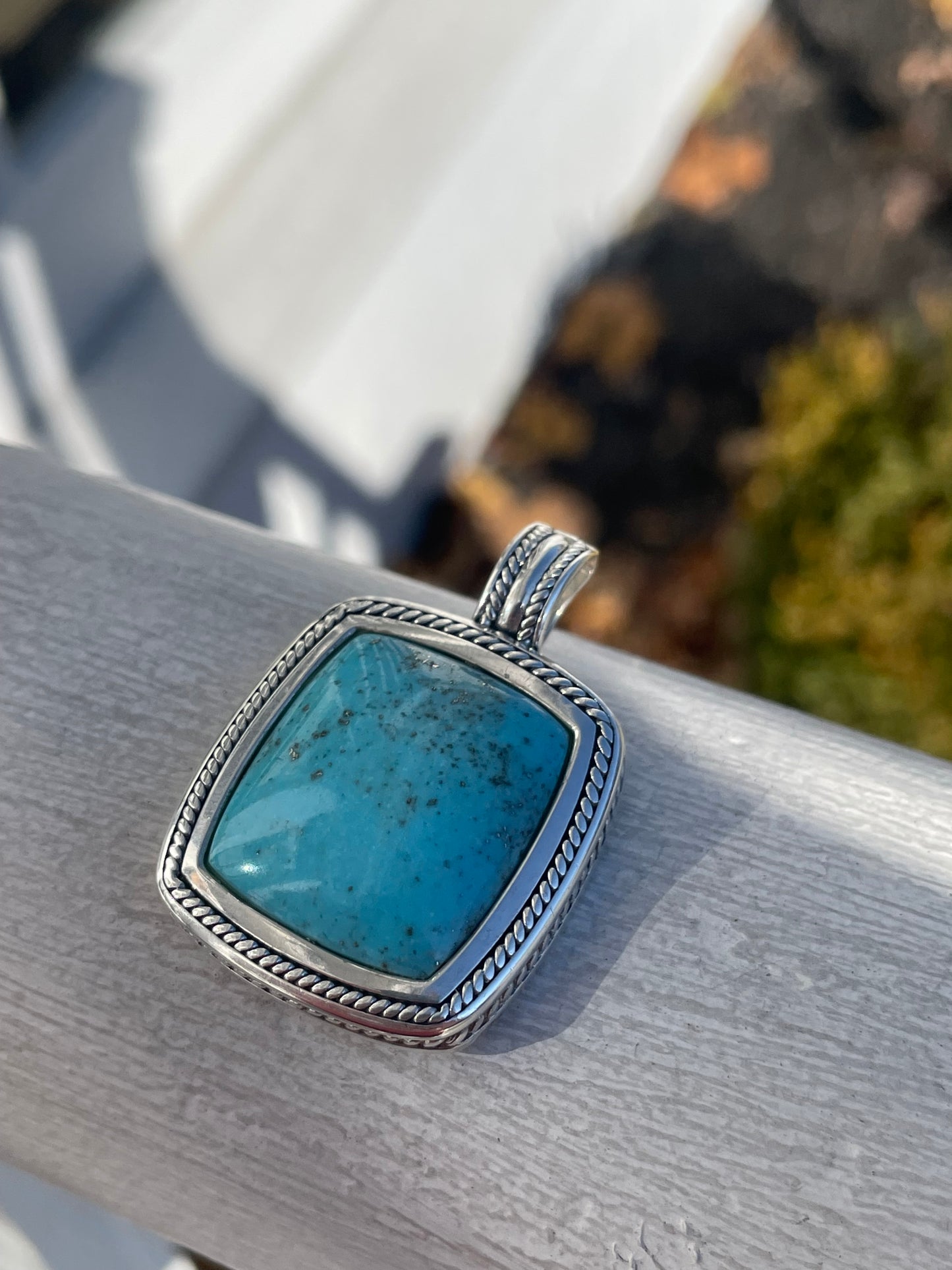 Designer 925A Sterling Silver Large Turquoise Albion Style Pendant