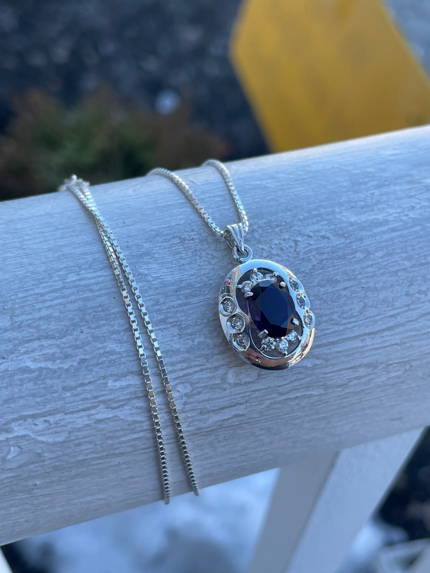 925 Sterling Silver 1.50ct Oval Amethyst & Cz Necklace