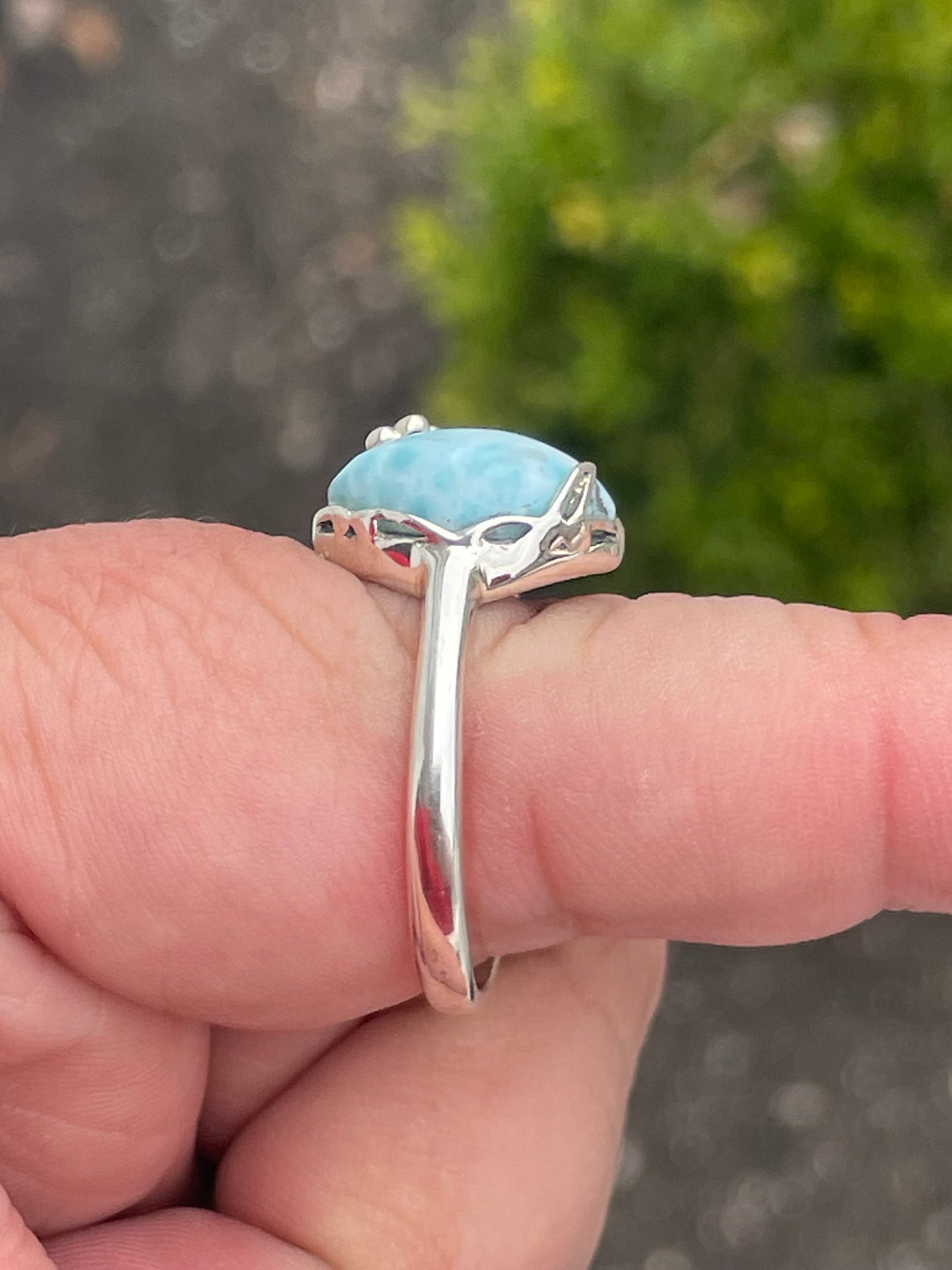 925 Sterling Silver Solitaire Larimar Ring Size 10