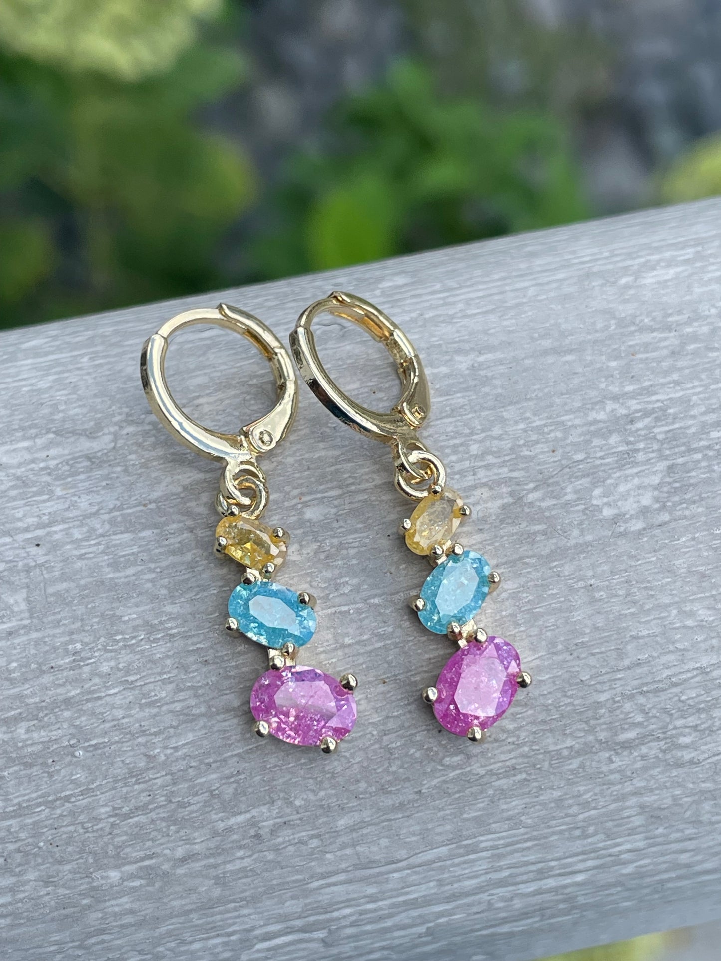 Gold Plated Candy Crush Pastel Stone Color Dangle Earrings