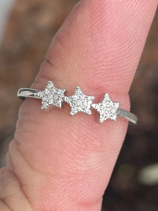 925 Sterling Silver Diamond Starry Cluster Ring Size 7