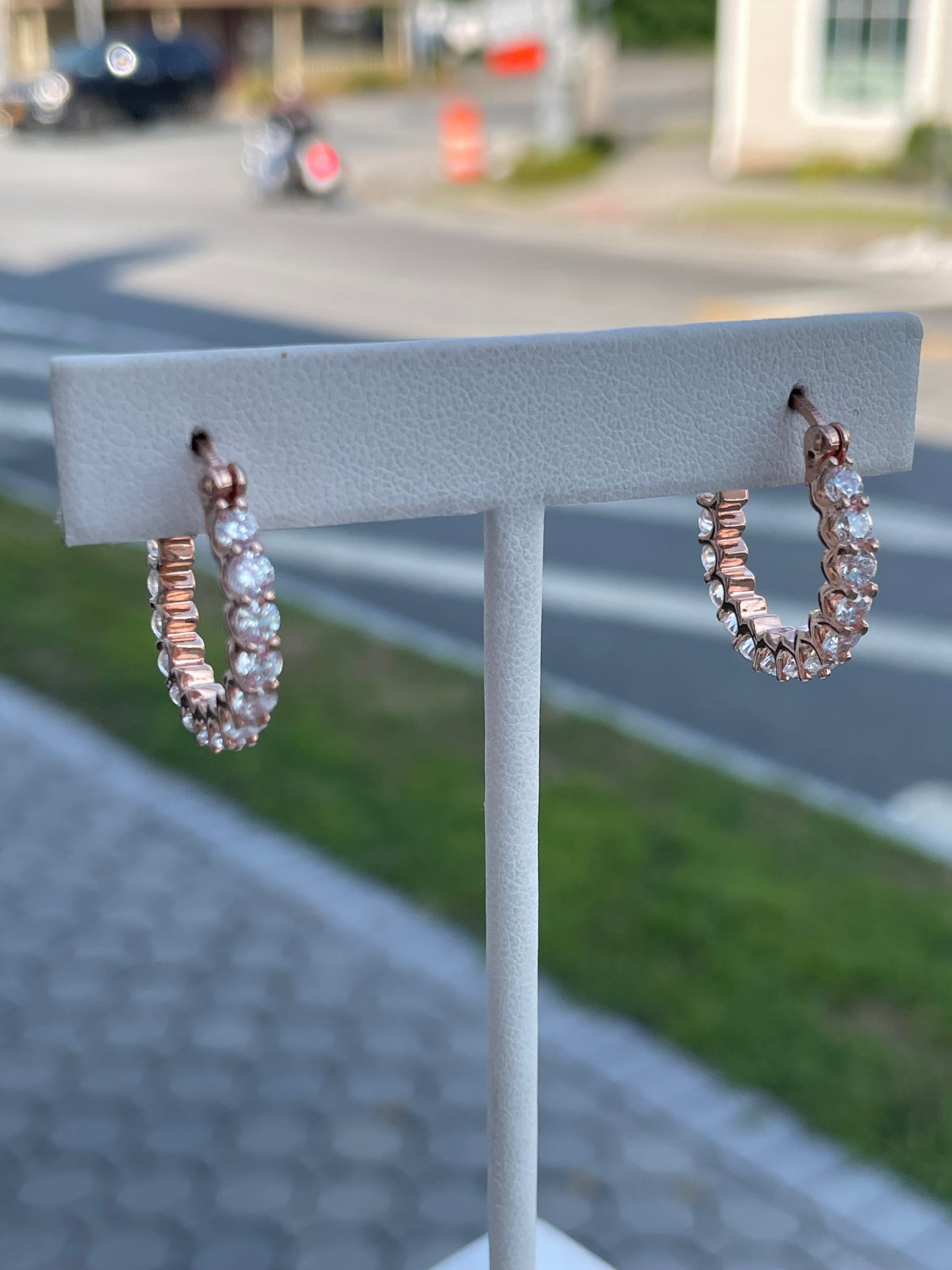925 Sterling Silver Rose Vermeil Sparkling Cz Hoop Earrings