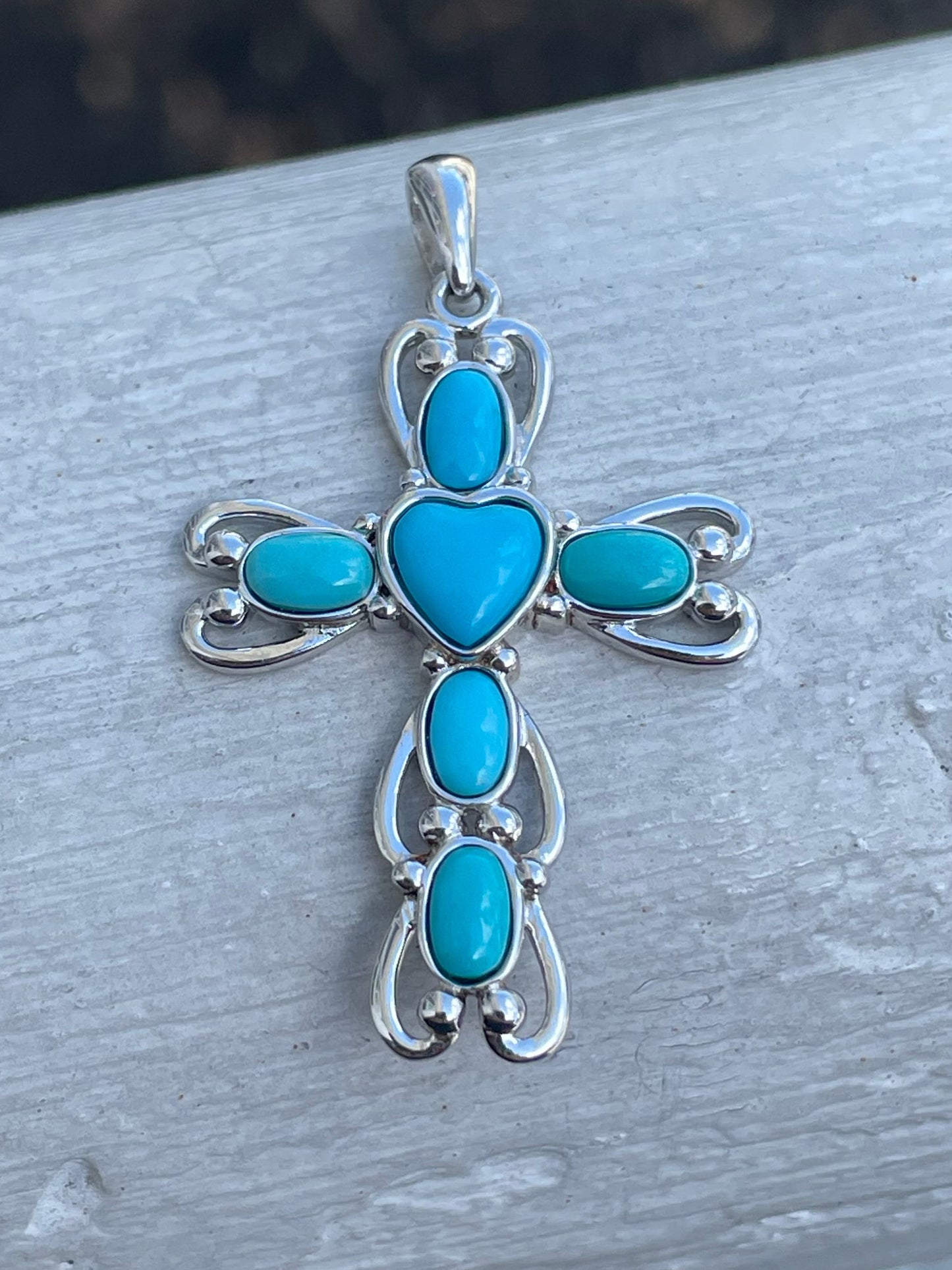 925 Sterling Silver Sleeping Beauty Turquoise Stone Cross Pendant