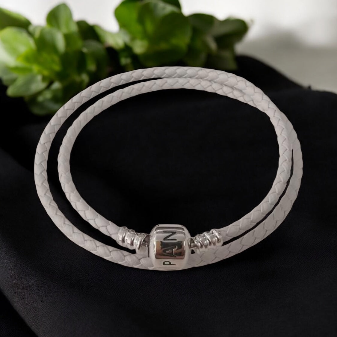 Pandora Double White Leather Bracelet 7.5”