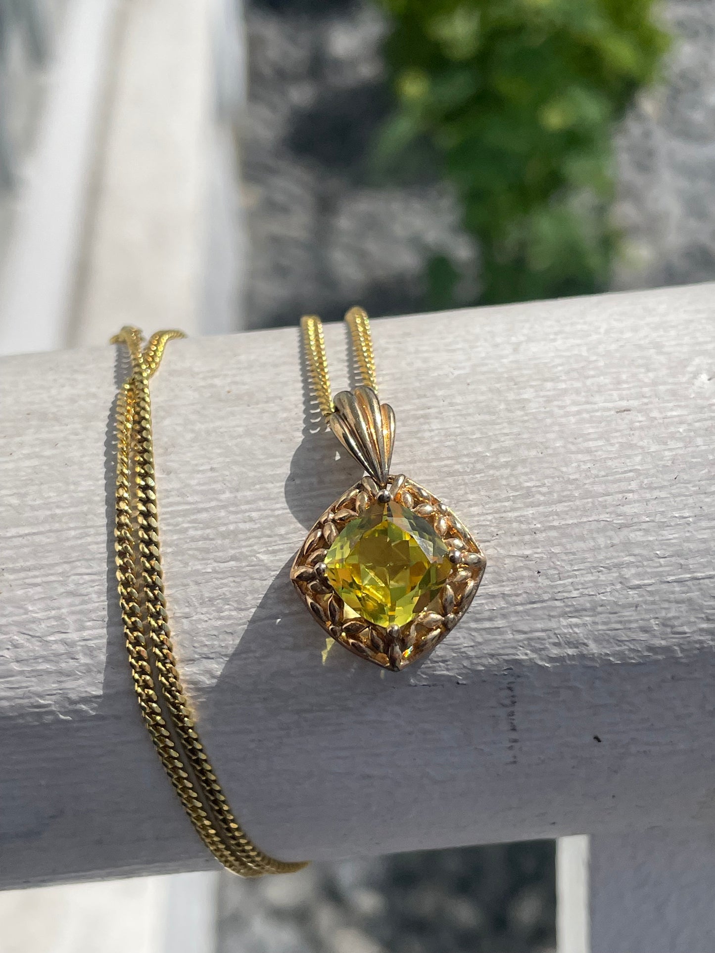 925 Sterling Silver Vermeil Synthetic Peridot Necklace 20”