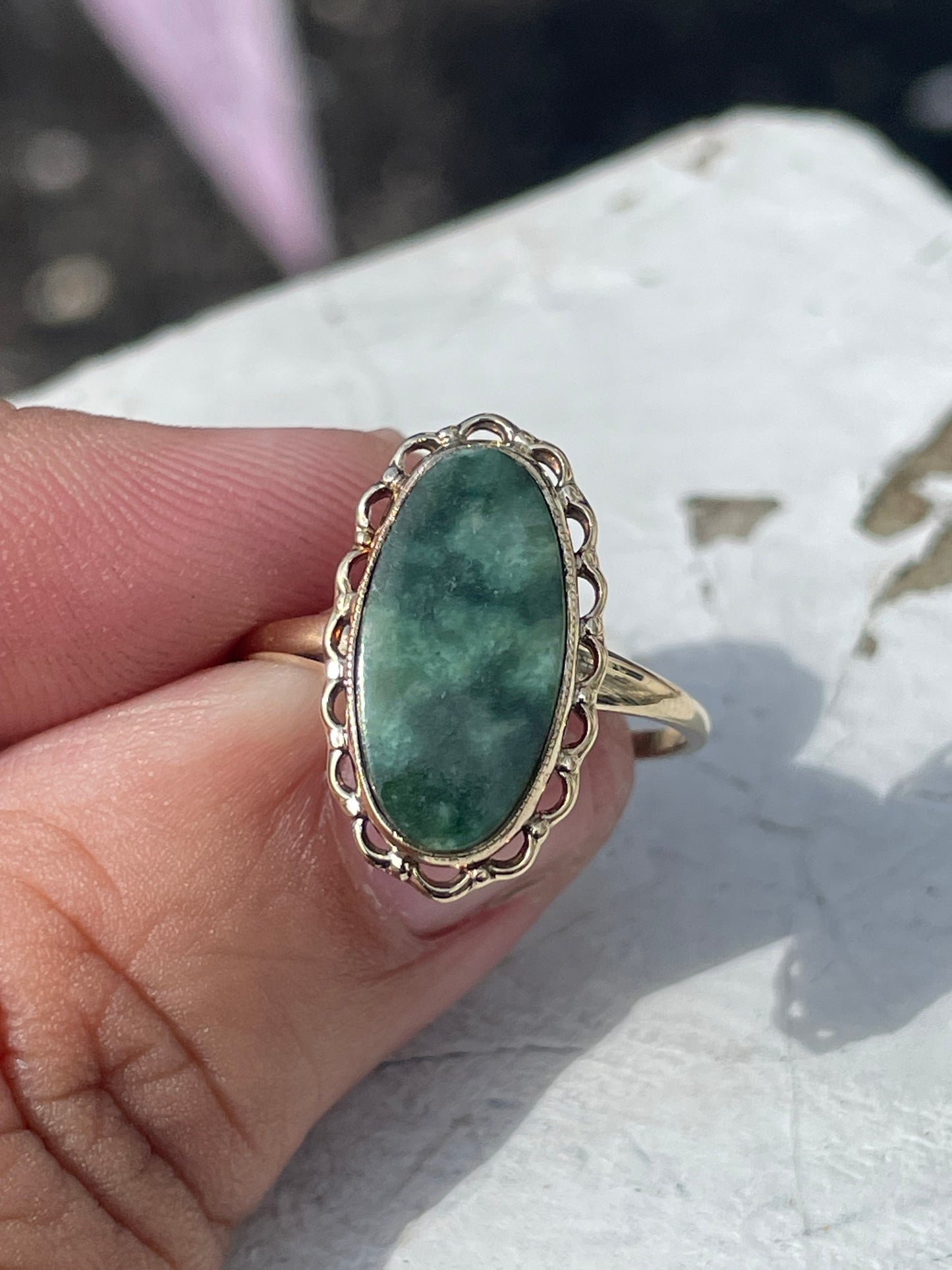 10k Gold Vintage Oval Jadeite Signet Ring