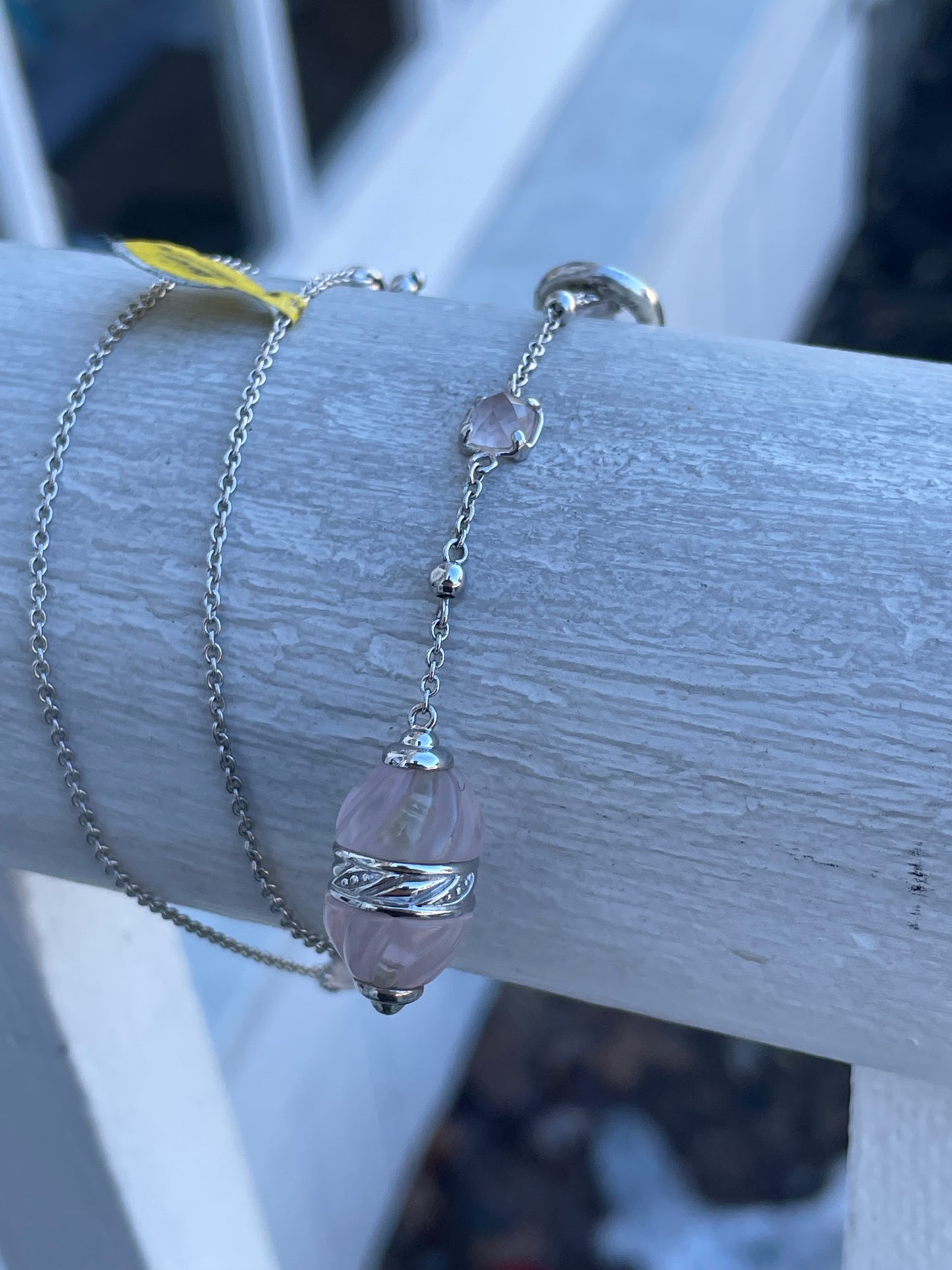 925 Sterling Silver Rose Quartz & White Agate Lariat Necklace