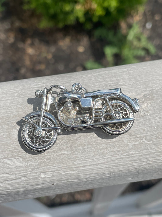 Heavy Detailed 925 Sterling Silver Movable Motorcycle Pendant