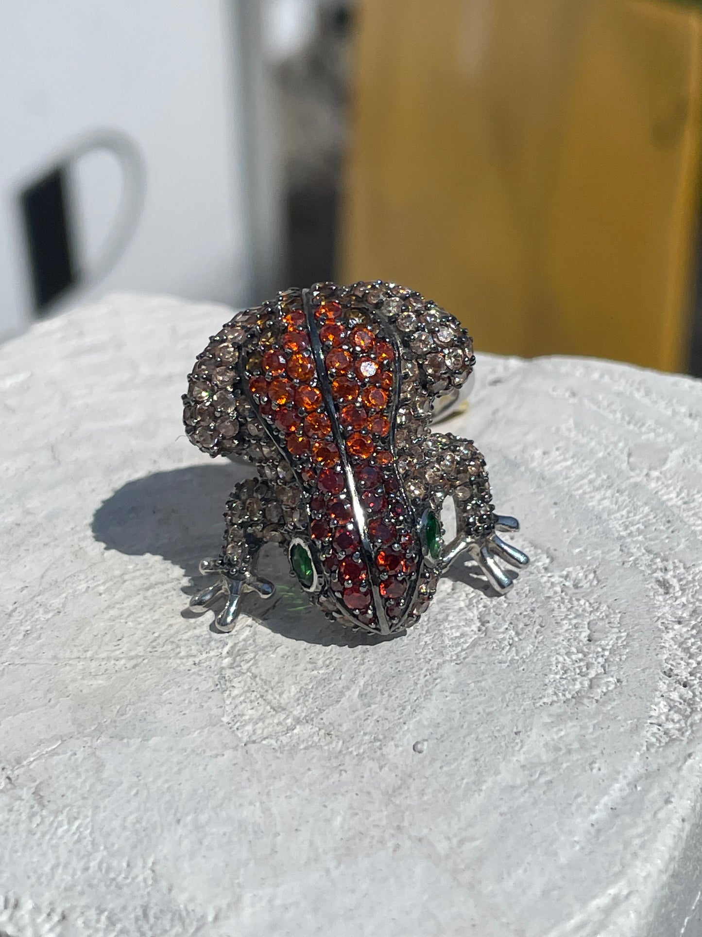 925 Sterling Silver Multi Color Stone Frog Cluster Ring