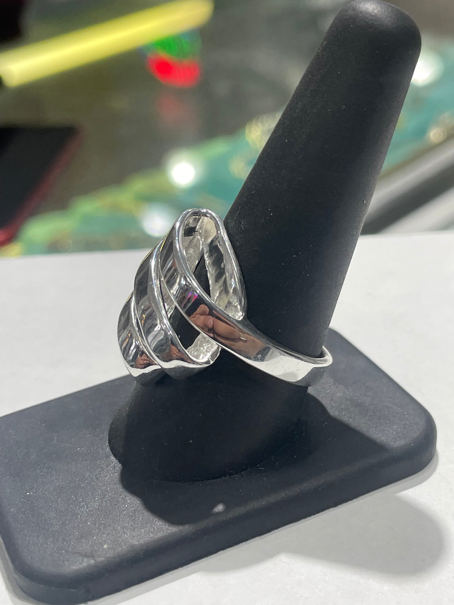 925 Sterling Silver High Polished Modernist Abstract Ribbon Cluster Ring Size 10