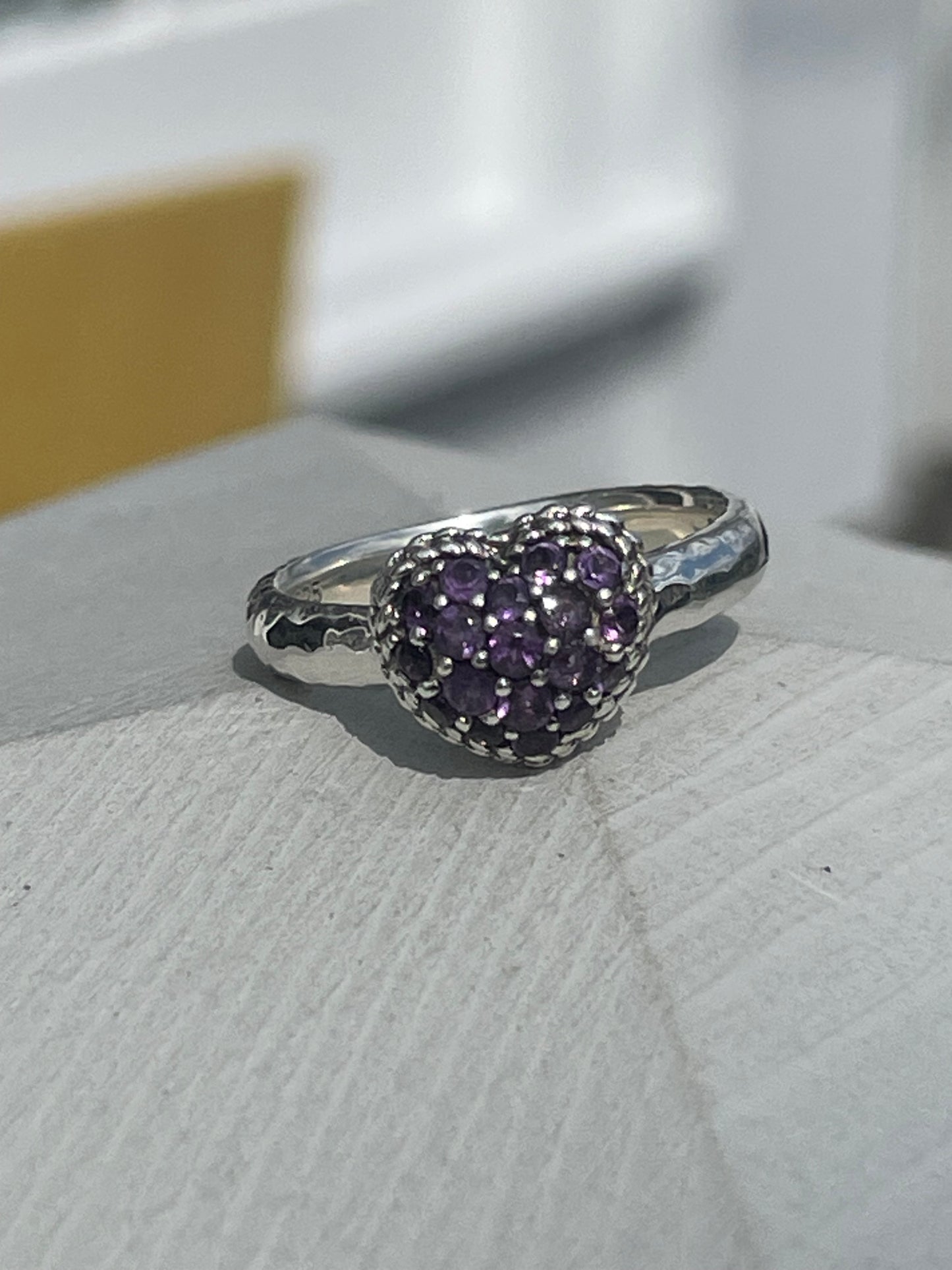 925 Sterling Silver Designer JAI John Hardy Amethyst Heart Cluster Ring