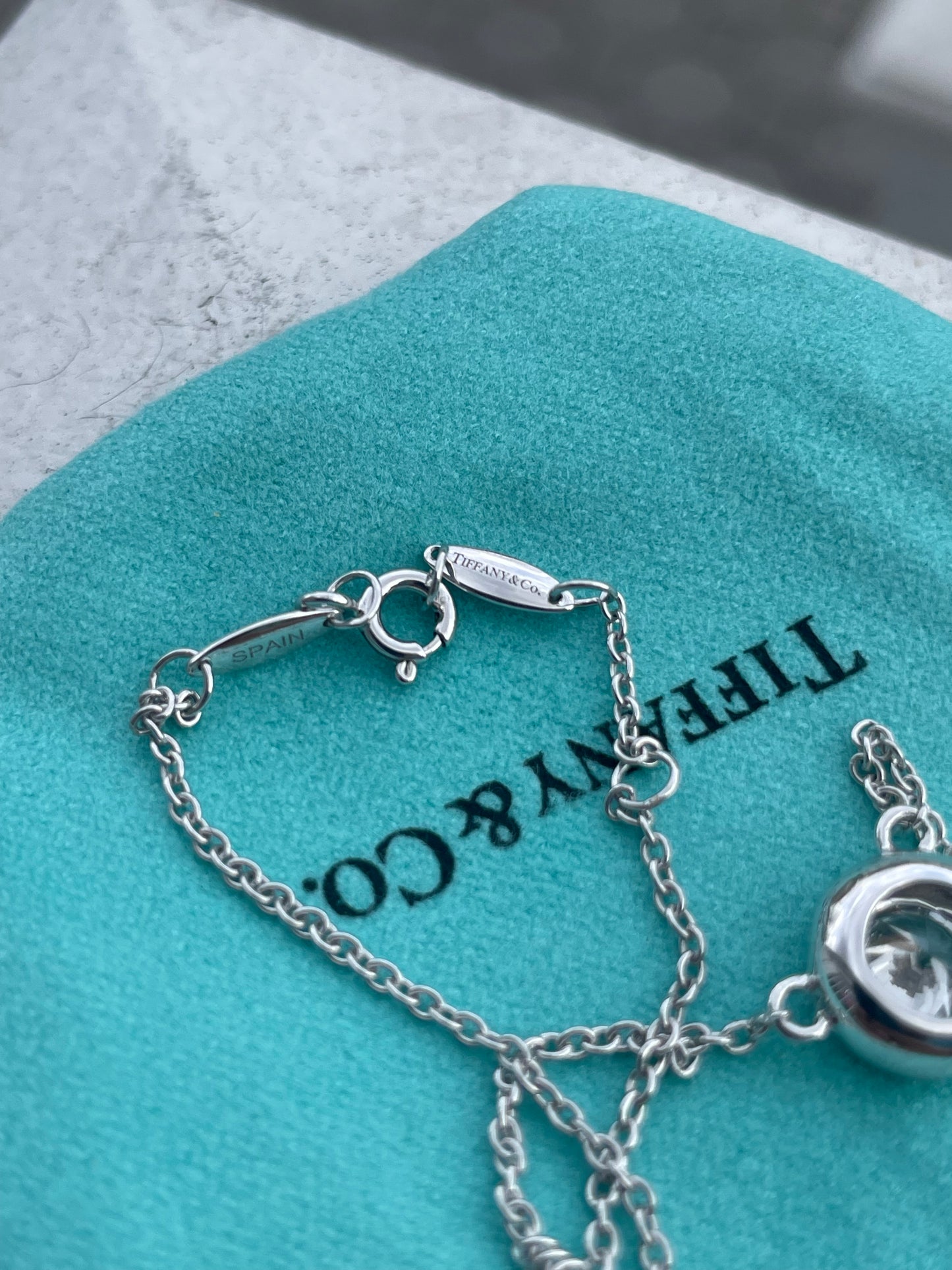Tiffany & Co. 18k White Gold 1.00ct Bezel Set Solitaire Lab Grown Diamond Necklace