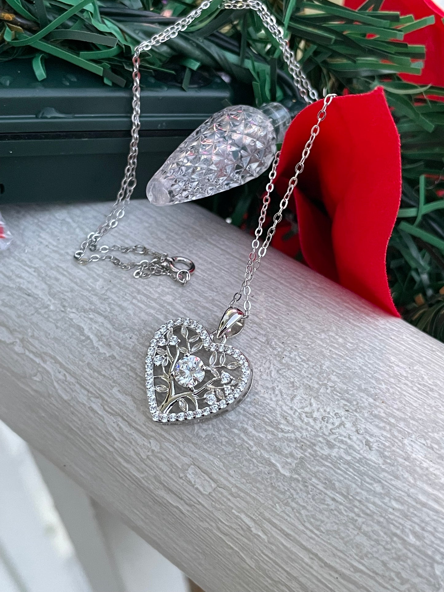 925 Sterling Silver Moisonite Family Tree Heart Necklace