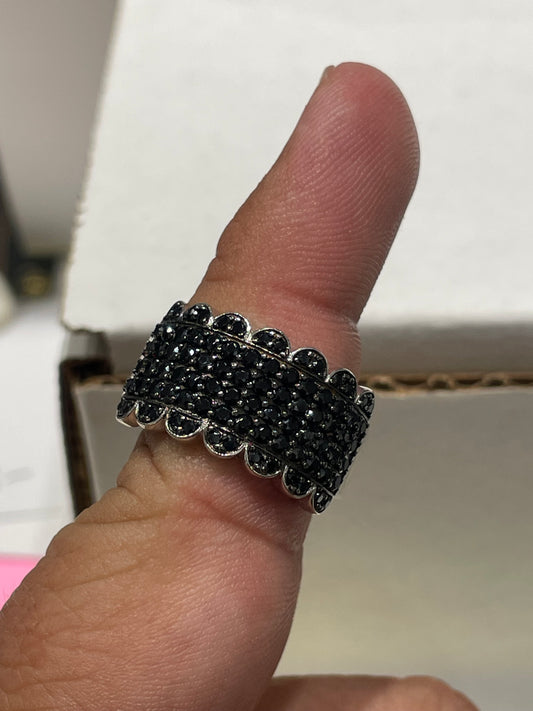 925 Sterling Silver Black Obsidian Cluster Ring Size 9