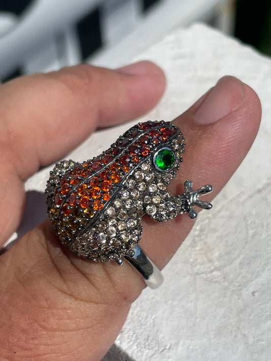 925 Sterling Silver Multi Color Stone Frog Cluster Ring