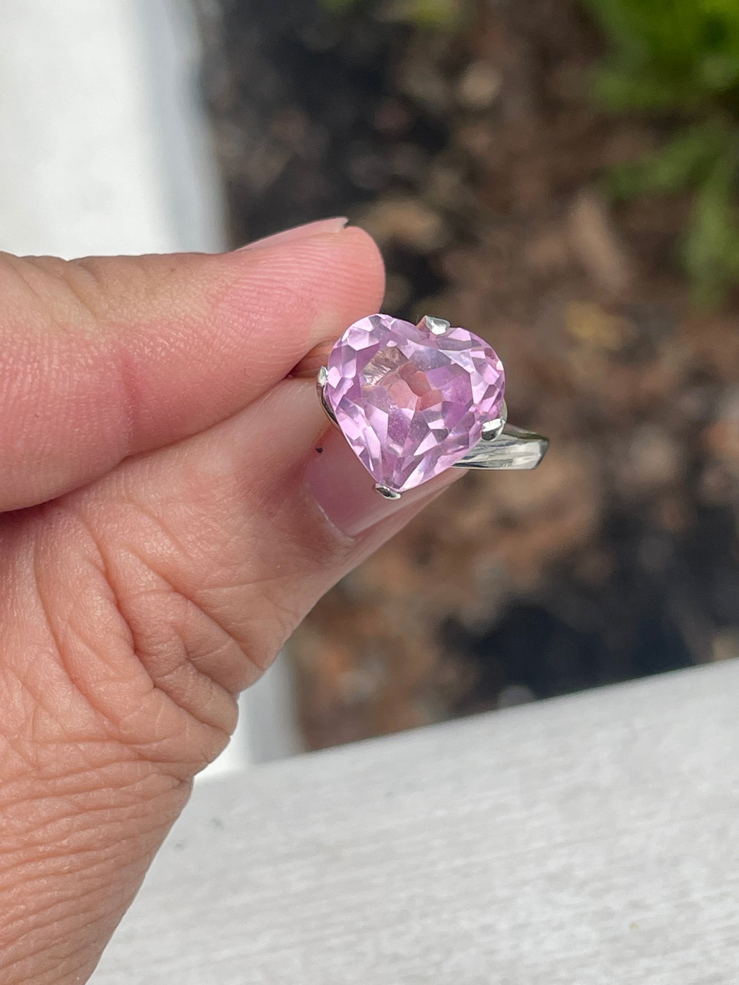 925 Sterling Silver Raised Heart Pink Cz Stone Ring Size 7