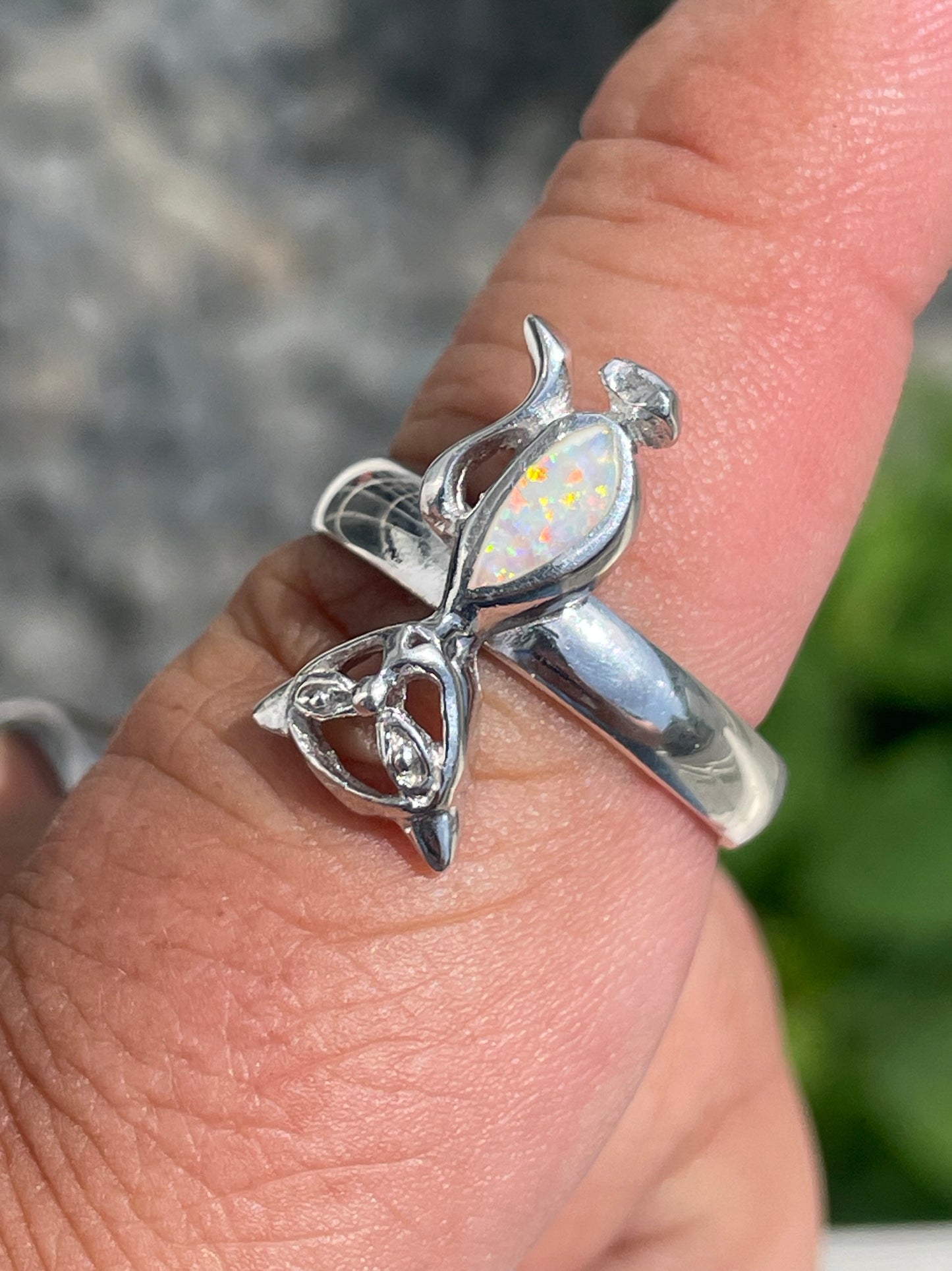 925 Sterling Silver Opal Stone Kitty Cat Ring Size 10