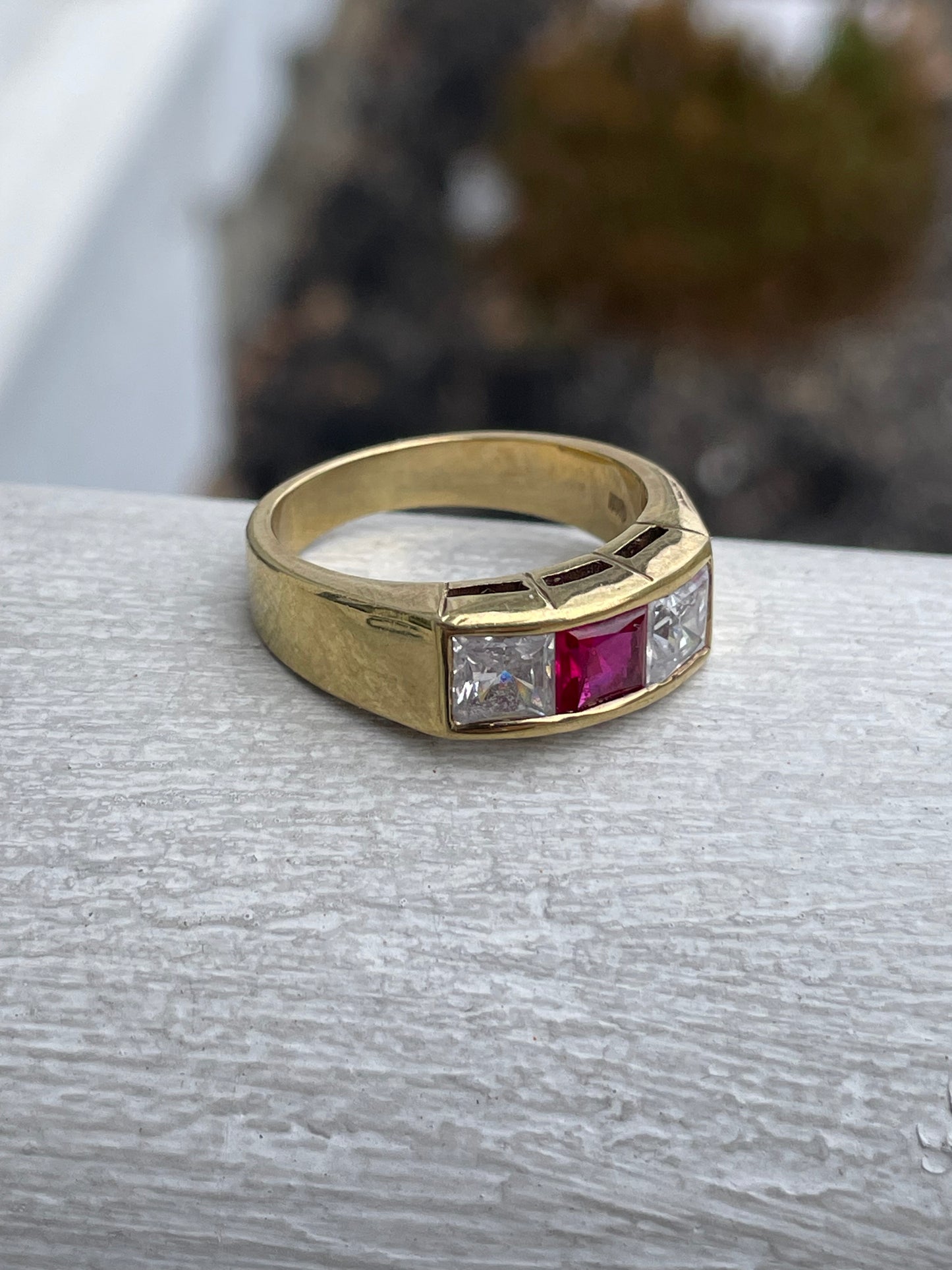 925 Sterling Silver Vermeil Men’s Triple Stone Band Ring Size 10